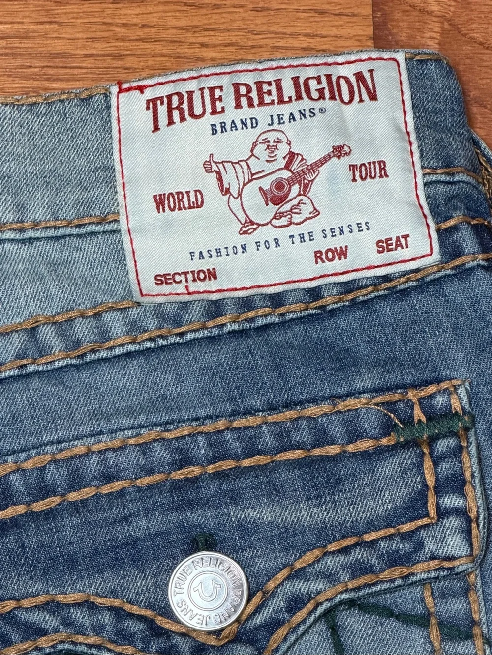 True Religion Men’s Ricky Relaxed Straight Jeans Thick Stitch Flap Pockets 36x32